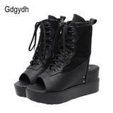 Europeans Style Summer Boots Open Toe Roman Shoes For Women Wedges Gladiator Shoes Heels Lace-up Slingbacks With Zipper