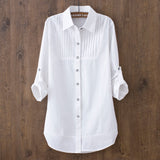 Rarove 100% Cotton  Spring Summer Women White Blouse Long-Sleeved Slim Cotton Casual Work White Shirts Office Lady Button Tops 0.22