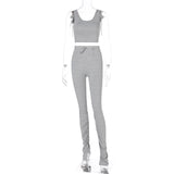 Rarove women 2 piece set crop top tanks ruched stacked pants bodycon sexy streetwear 2023 summer clothes club outfit tracksuit