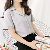 Rarove Summer Blouse Shirt For Women Fashion Short Sleeve V Neck Casual Office Lady White Shirts Tops Japan Korean Style