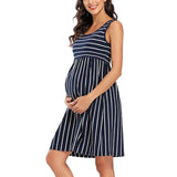 Maternity Sleeveless Striped Tank Maternity Dresses Pregnant Clothes Pregnancy Dress Knee Length High waist A-Line Summer Dress