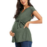 Women Maternity Tank Tops Pregnancy Sleeveless Tees Pregnant Shirts with Belt Maternity Summer Classic Tops Women Clothing