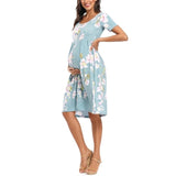 Maternity Dresses Pregnancy Clothes Short Sleeve Printing Patchwork Knee Length A Line Dress Baby Shower Womens Clothing