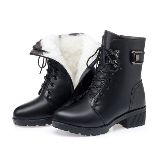 Rarove Winter Boots Women Genuine Leather New Wool Warm Non-slip Ladies Ankle Boots Plus Size 41 42 43 Snow Boots Women