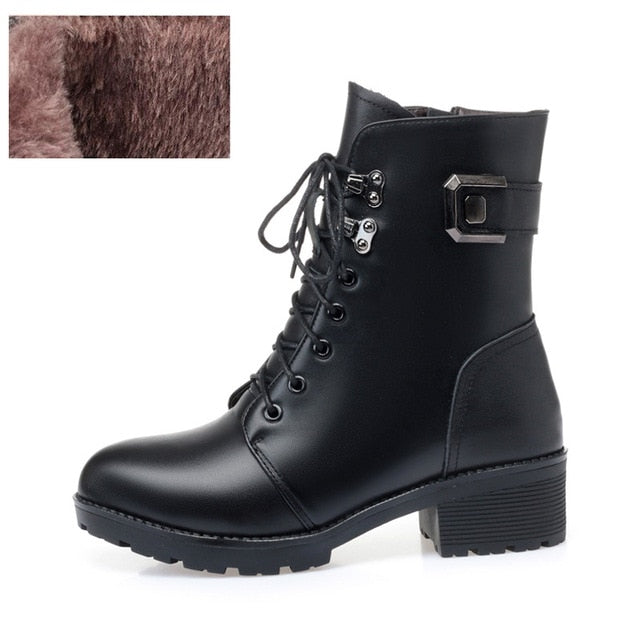 Rarove Winter Boots Women Genuine Leather New Wool Warm Non-slip Ladies Ankle Boots Plus Size 41 42 43 Snow Boots Women