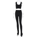 Rarove women 2 piece set crop top tanks ruched stacked pants bodycon sexy streetwear 2023 summer clothes club outfit tracksuit