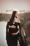 Cute Long Maternity Dress Cloak Chiffon Shoulderless Pregnancy Dress For Photo Shoot Women Pregnant Maxi Gown Photography Prop