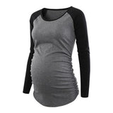 Maternity Baseball Crew Neck Tops Flattering Side Ruching Pregnancy T-Shirt Maternity Clothes Summer Tunic  Tops Women Tees