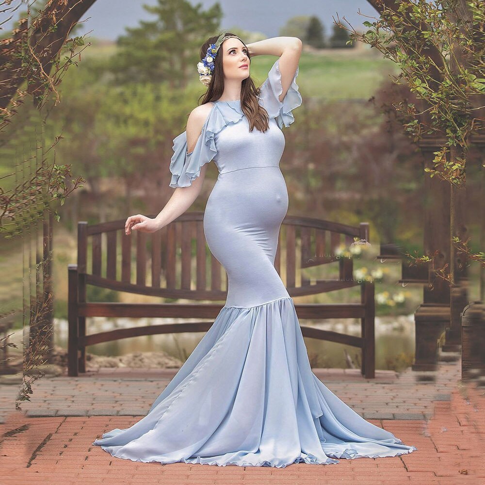 Vetement Femme Women Pregnants Maternity Dress Photography Props Ruffles Off Shoulder Maternity Solid Dress for photo shoot