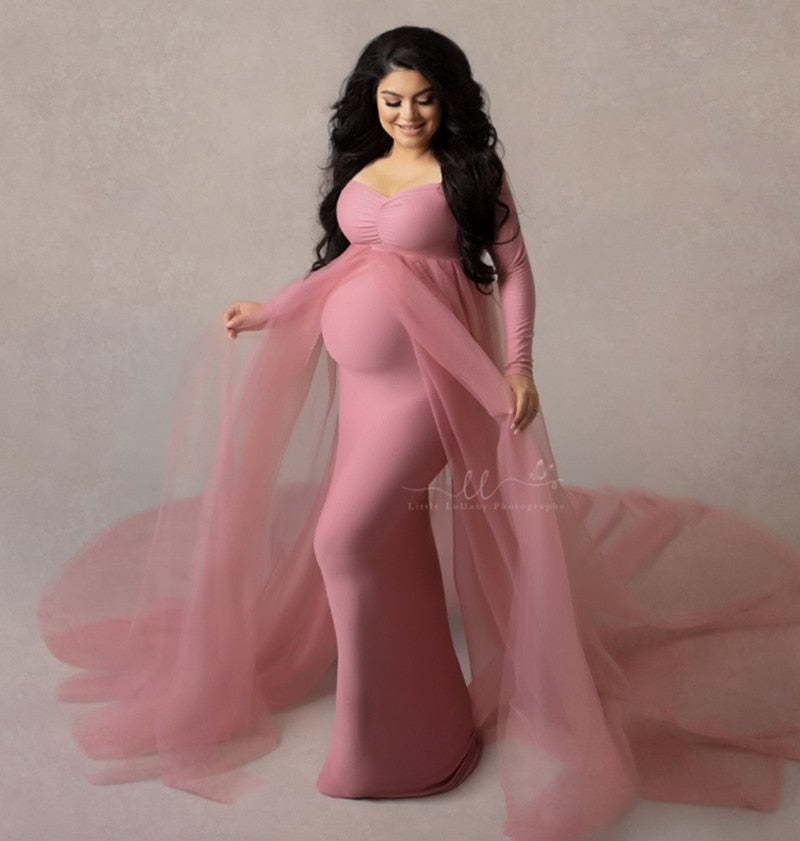 New Maternity Dresses Photography Props Shoulderless Pregnancy Long Dress For Pregnant Women Maxi Gown Baby Showers Photo Shoots