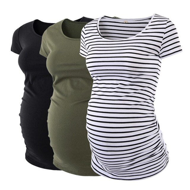 Womens Maternity Pregnancy Clothes Classic Side Ruched T-shirt Striped Tops Mama Pregnancy Clothes O-neck Summer 2018 Top