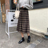 Vintage Wool Pleated Plaid Skirt Women High Waist Plus Size Long Skirt 2020 Autumn Winter Harajuku Female Party Skirt Streetwear