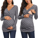 Womens Maternity Nursing Shirt Long Sleeve V-neck Cross Floral Breastfeeding Pregnancy Tops Maternity Fit Flattering Top