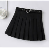 Harajuku Heart-Buckle Belt Pleated Skirt Women School e-Girl Cheerleading Belted Mini Skirt With Safe Shorts /