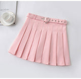Harajuku Heart-Buckle Belt Pleated Skirt Women School e-Girl Cheerleading Belted Mini Skirt With Safe Shorts /