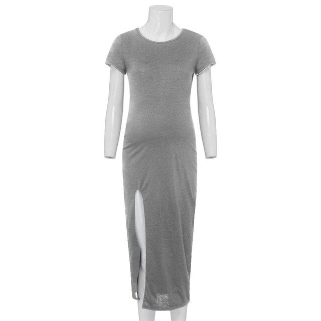 Rarove Women's new round neck short-sleeved split maternity dress
