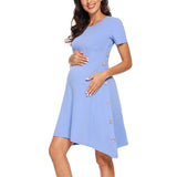 Women's Short Sleeve Maternity Dresses Button Tunic Asymmetrical Pregnancy Dress Casual Brief Mama Maternity Clothes Shirt Dress