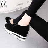 New Flock High Heels Lady Casual black Red Women Sneakers Leisure Platform Shoes Slip-On Breathable Height Increasing Shoes