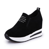 New Flock High Heels Lady Casual black Red Women Sneakers Leisure Platform Shoes Slip-On Breathable Height Increasing Shoes
