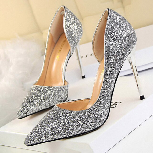 Sequins Woman Pumps Gold Silver High Heels Shoes Women Wedding Shoes Stiletto Ladies Shoes Fashion Women Heels