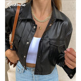 Moto & Biker Pu Jackets For Women Gothic Leather Windbreaker Costs Long Sleeve Turn-Down Collar Loose Outwear Pockets