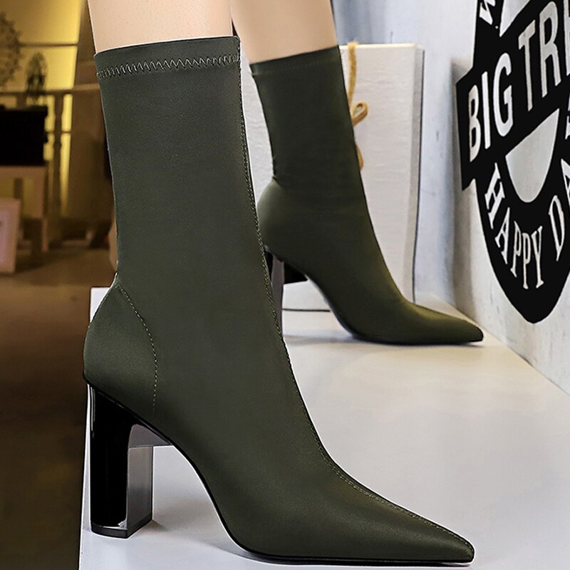 Fashion Women Ankle Boots Elastic Fabric Socks Boots Sexy High-heel Boots Women Autumn Boots Winter Shoes Women Booties Female