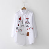 Rarove NEW White Shirt Casual Wear Button Up Turn Down Collar Long Sleeve Cotton Blouse Embroidery Feminina HOT Sale