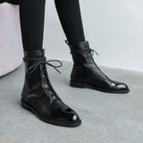 Christmas Gift South Korea 100 British comfortable tie leather tip low heel Martin boot woman flat bottom short boot