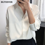 2022 New Chic Women Satin Shirts Long Sleeve Solid Turn Down Collar Elegant Office Ladies Workwear Blouses Female