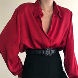 New Fashion Autumn Women Blouse Shirt Lapel Long Sleeve Solid Black Red Ladies Blouse For Women Female Top Clothing