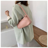 Fashion Design Women Small Baguette Handbags Soft PU Leather Ladies Armpit Shoulder Bags Vintage Simple Girls Clutch Purse Tote