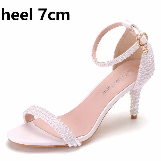 Crystal Queen Bride Wedding Shoes Fashion White Shoes Woman Ankle Strap Party Dress Sandals Open Toe High Heels Pumps Female