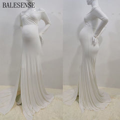 Rarove-High Split Maxi Gown Pregnancy Dress Photography Props Pregnant Women Long Sleeve Off Shoulder Maternity Dresses for Photo Shoot