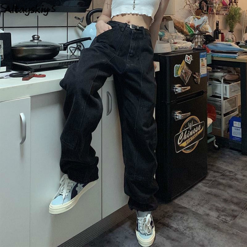 Retro Jeans Women Harajuku Vintage Black Street BF Style Chic College Teens Streetwear All-match Loose Fashion Femme Trousers