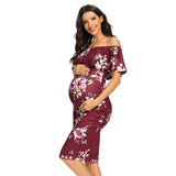 Ruffles Off Shoulder Maternity Dress Women Dress Baby Shower Pregnancy Clothes Ruched Sides Bodycon Dresses Elegant