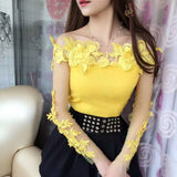 2022 Summer Fashion Lace Blouse Sexy Slash Neck one off Shoulder Shirts Ladies Office korean Tops Long sleeved autumn costumes