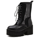 2022 Spring Summer Women Thick Sole Ankle Boots Lace Up Fashion Luxury Platform Boots Women&#39;s High Heels Shoes Air Mesh