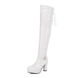 Rarove Sexy Nightclub High Boots Women Patent Leather Over The Knee Boots High Heels Platform Side Zipper Comfort Footwar Winter