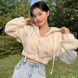 Rarove Furry Hooded Cropped Jackets Zipper Coats Women'S Jacket Winter Black Short Jacket 90s Harajuku Korean Female 2020 New