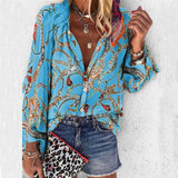 Rarove New Fashion Daisy Floral Print Shirts Women V Neck Long Sleeve Button Tops Casual Loose Plus Size Blouse