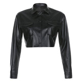 Moto & Biker Pu Jackets For Women Gothic Leather Windbreaker Costs Long Sleeve Turn-Down Collar Loose Outwear Pockets
