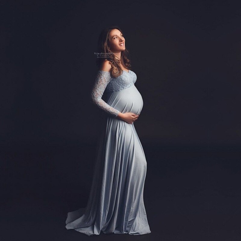 Maternity Photography Props Pregnancy Lace Dress For Photo Shooting Off Shoulder Pregnant Dresses For Women Maxi Maternity Gown