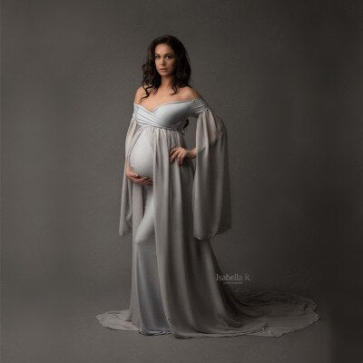 Sexy V neck Pregnancy Dresses Maternity Shoot Dress Photography Pregnant Women Maxi Maternity Gown Photo Props Grey
