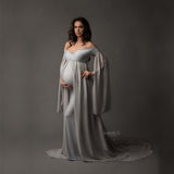 Sexy V neck Pregnancy Dresses Maternity Shoot Dress Photography Pregnant Women Maxi Maternity Gown Photo Props Grey