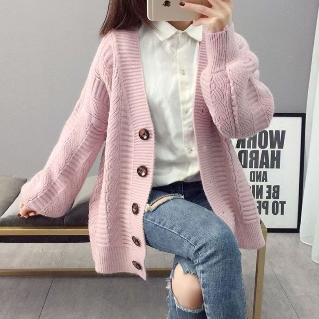 Fall outfits 2021 Sweater cardigan jacket female loose Korean student spring and autumn 2021 new sweater trend round button net red hot sale old K