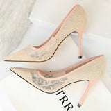 Mesh Hollow Lace Woman Pumps 2022 Spring Women Heels Sexy Party Shoes Thin Stiletto Heels Women Shoes 6 Colour