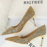 Woman Pumps Bling Sequins High Heels Fashion Women Heels Stiletto Gold Sliver Wedding Shoes Kitten Heels Shoes