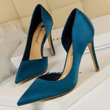 Sexy Woman Pumps Black Blue Sliver Women Heels Silk High Heels Women Shoes Stiletto Heels 9.5 Cm Ladies Shoes