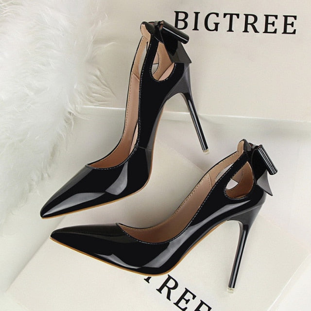 Patent Leather Women Heels Pointed Toe Woman Pumps Sexy High Heels 2021 Hot Bow-Knot Pumps Women Stiletto Ladies