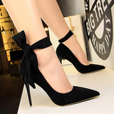High Heels Suede Women Shoes Bow-knot Woman Pumps Stiletto Ladies Shoes Women Basic Pump Wedding Shoes Footwear